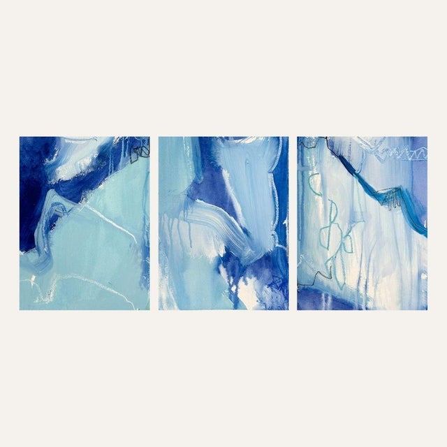 Waterfall 1 — Contemporary Blue Abstract on Paper For Sale - Image 4 of 5