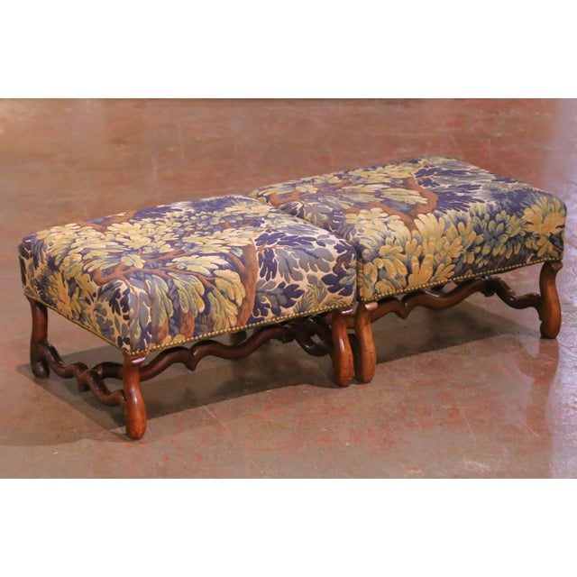 Late 19th Century Pair of 19th Century French Louis XIII Walnut Stools With Tapestry Upholstery For Sale - Image 5 of 8