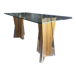 1960s Mid Century Milano Lucite Wood Glass Dining Table Desk