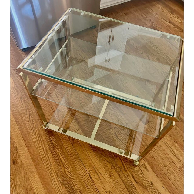 Milo Baughman Italian Mid-Century Modern Brass Bar Cart A striking pair of brass and glass flat bar tea or serving carts...