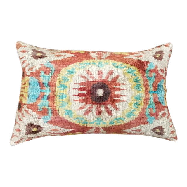 Silk Uzbek Ikat Velvet Hand Made Pillow Cushion For Sale