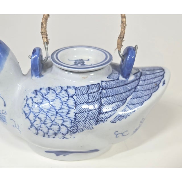 Ceramic Blue and White Chinoiserie Duck Teapot Pot For Sale - Image 7 of 15