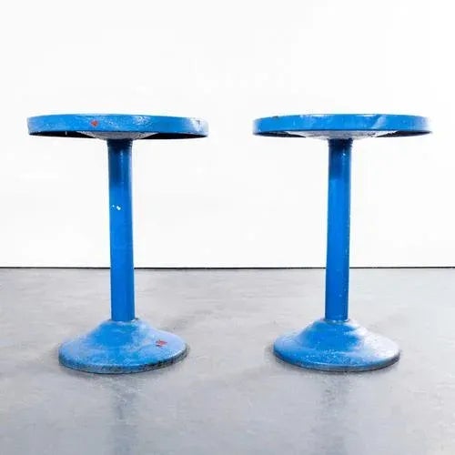 Round Royal Blue Side or Dining Tables from Tolix, 1950s, Set of 2 For Sale - Image 6 of 6