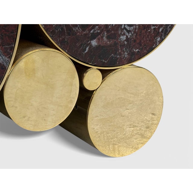 Metal Malabar, Polished Brass, Marble, Wanderlust Console, Portugal, 21st C. For Sale - Image 7 of 9
