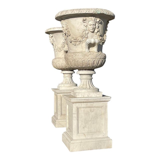 Large White Marble Garden Vases, 1980s, Set of 2 For Sale - Image 12 of 18