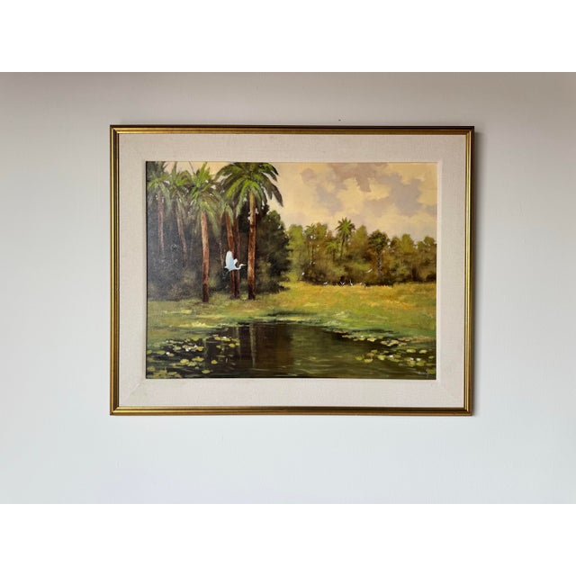 Abstract Vintage Tropical Landscape Oil on Canvas Painting by Nandor Horthy, Framed/ Sold For Sale - Image 3 of 11