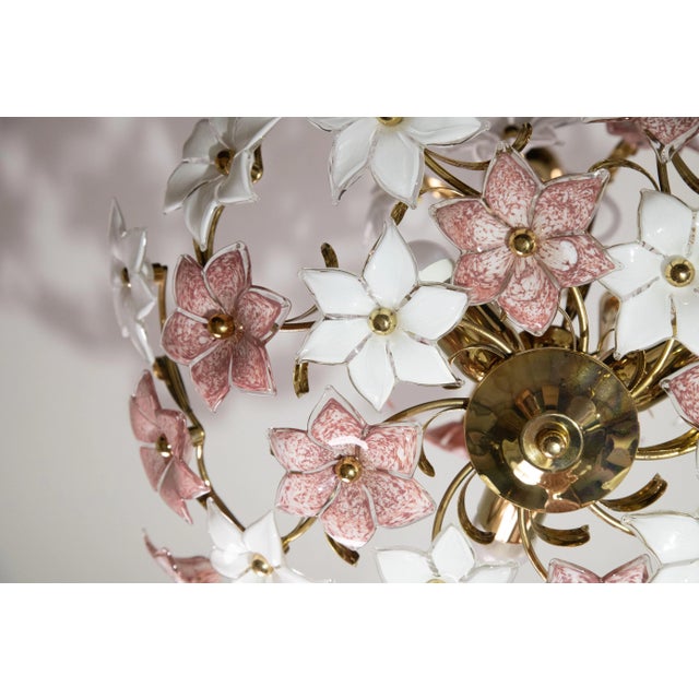 Murano Chandelier with Pink and White Flowers, 1980s For Sale - Image 12 of 12