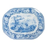 Early 19th Century English Blue and White Transfer Ware Rural Scenery Platter For Sale