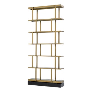 Shelves in Brushed Brass Finish and Smoked Glass For Sale