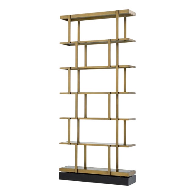 Shelves in Brushed Brass Finish and Smoked Glass For Sale