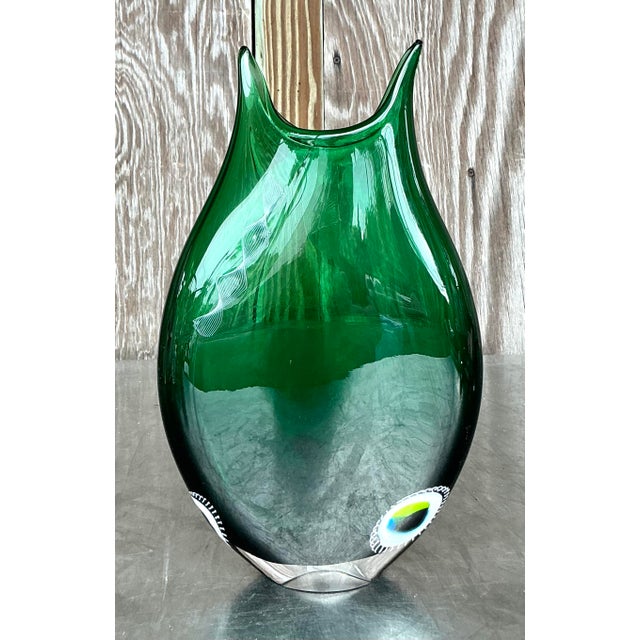 Contemporary Vintage Boho Art Glass Vase For Sale - Image 3 of 6