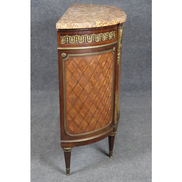 Wood Fine Breche Marble Top Paul Sormani Attributed Bronze Mounted Inlaid Commode For Sale - Image 7 of 15