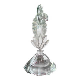 Czechoslovakian Art Deco Paneled Crystal Perfume Bottle Frosted Crystal Stoppe For Sale