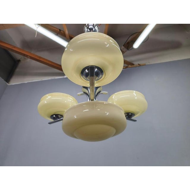1930s Bauhaus Chandelier in Milk Glass and Chrome, 1930s For Sale - Image 5 of 12