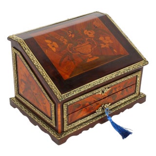 19th Century French Marquetry and Ormolu Stationary Box For Sale
