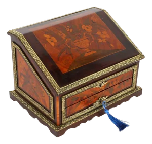 19th Century French Marquetry and Ormolu Stationary Box