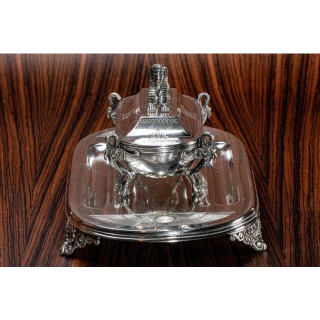 Egyptian Revival Antique Victorian Silverplate Double Inkwell Desk Inkstand Egypt Sphinx For Sale - Image 12 of 18