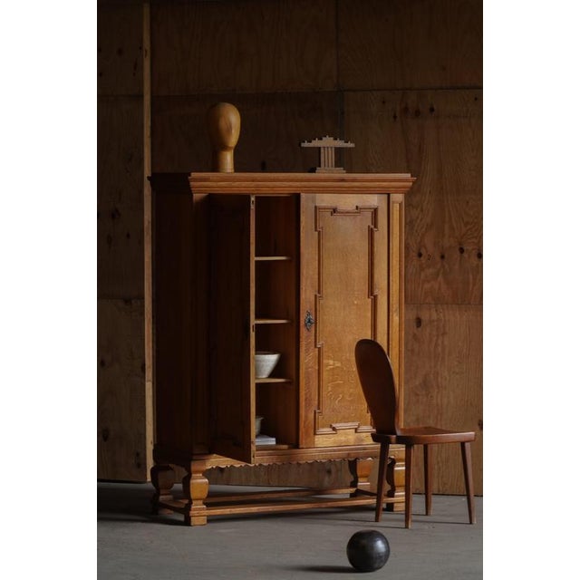 Brutalist Mid-Century Modern Danish Oak Cabinet with Carved Doors and Decorative Base, 1950s For Sale - Image 3 of 17