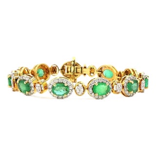 2.51 Carat Round Brilliant Cut Diamond Emerald Gold Bracelet For Sale