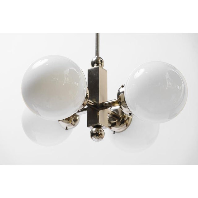 Nickel-plated art deco chandelier with opal glass shades vienna around 1920s Nickel - plated with original opal glass...