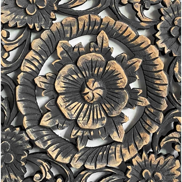 Hand carved vintage teak round medallion wall art panel with traditional intricate floral designs antique burn finish from...