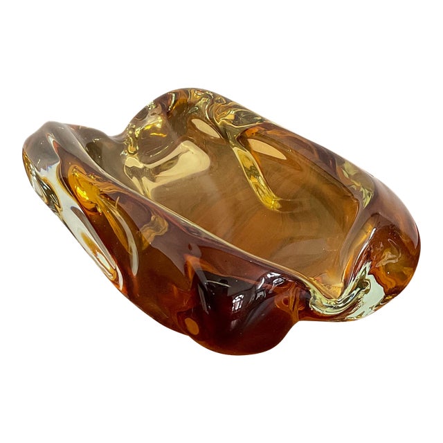 Mid 20th Century Murano Style Sommerso Glass Ashtray in Amber and Citrine For Sale
