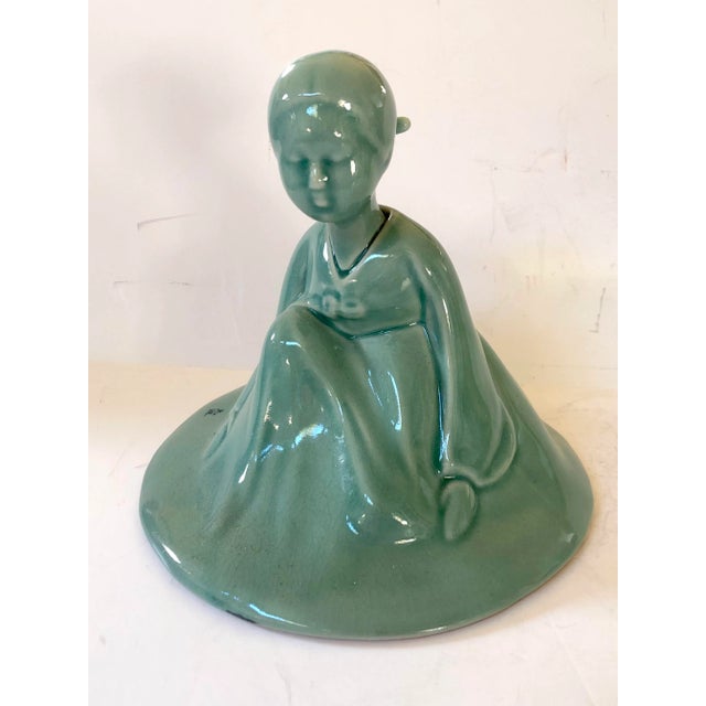 Celadon Noble Korean Woman Ceramic Signed Figure For Sale - Image 8 of 8