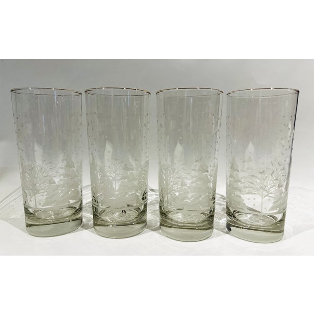 American Vintage Set of 4 Libbey Winter Pines White Trees Tumblers High Ball Glasses For Sale - Image 3 of 5