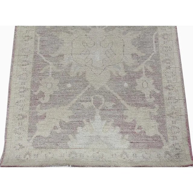 Handwoven Light Pink/Green Oushak Style Area Rug 2'9" X 6'10" For Sale - Image 4 of 12