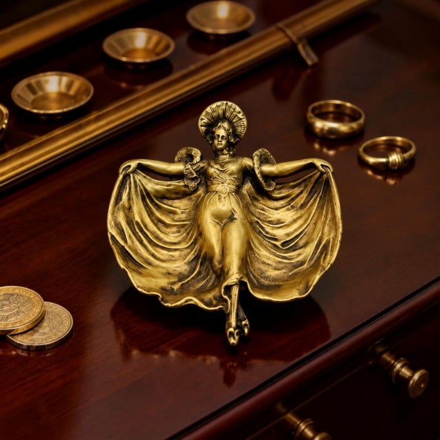 Art Nouveau Vide-Poche with Female Figure in Bronze-Toned Metal, 1890s For Sale - Image 6 of 8