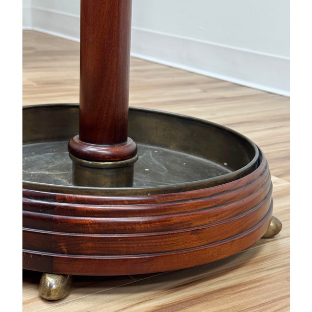 Brown Vintage English Edwardian Style Round Wood and Brass Umbrella Stand For Sale - Image 8 of 9