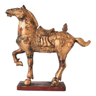 Vintage Tang Dynasty-Style Wood Horse Sculpture For Sale