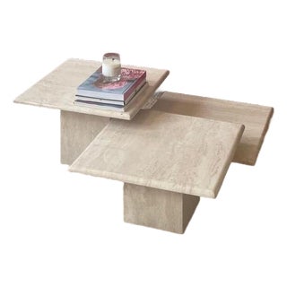 Vintage Stackable Travertine Coffee Tables For Sale