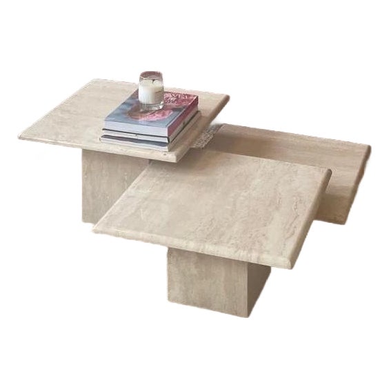 Vintage Stackable Travertine Coffee Tables For Sale