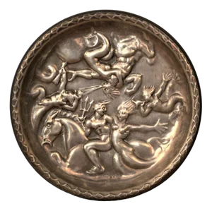 Swedish GAB Sterlingsilver and Bakelite Coasters, Made After Carl Milles "Play of the winds"