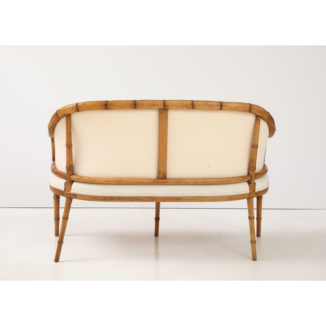 Faux Bamboo Carved Wood Settee, France Mid 20th C. For Sale - Image 11 of 12