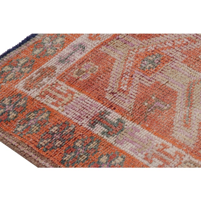 Hand-Knotted Vintage Runner Rug in Red and Pink Geometric Pattern by Rug & Kilim For Sale In New York - Image 6 of 7