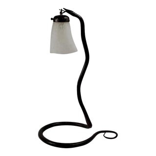 Mid 20th Century Figural Snake Table Lamp With Clear Rippled Glass Pendant Light For Sale