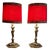 Vintage Table Lamps with Figurative Brass Base and Handmade Fabric Shade, 1960s, Set of 2 For Sale