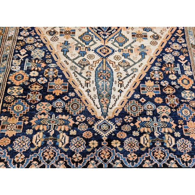 Antique Persian Malayer Area Rug, Hand-Knotted Wool, Geometric Medallion Pattern, Ivory & Navy,5x7 For Sale - Image 14 of 17