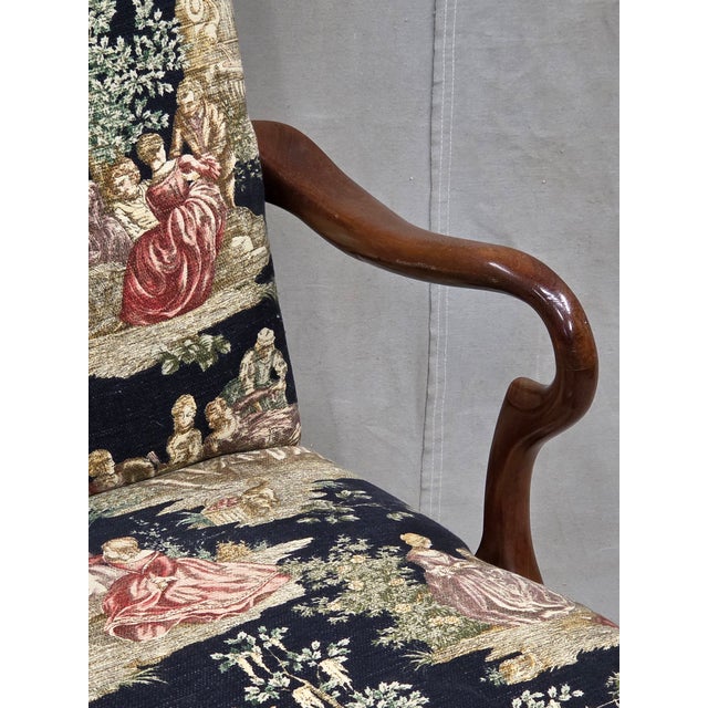 Pair of Vintage Queen Anne Chairs and Ottoman With Black Toile Upholstery For Sale - Image 10 of 17
