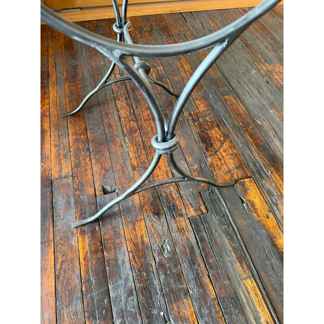 Handcrafted Forged Steel Coffee Table and Matching Side Table With Thick Glass Tops For Sale - Image 4 of 10