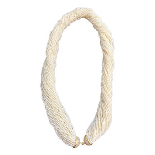 400 Carat Seed Pearl Necklace with Diamond & 14 Karat Yellow Gold Bell Cap Clasp For Sale