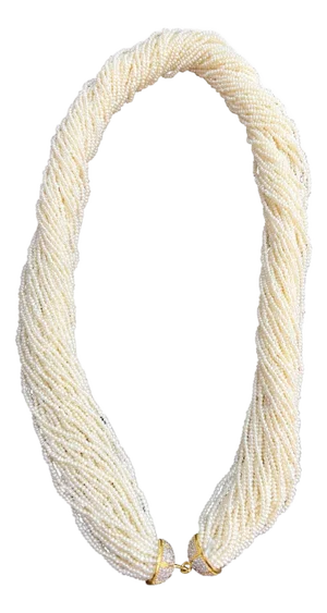 400 Carat Seed Pearl Necklace with Diamond & 14 Karat Yellow Gold Bell Cap Clasp