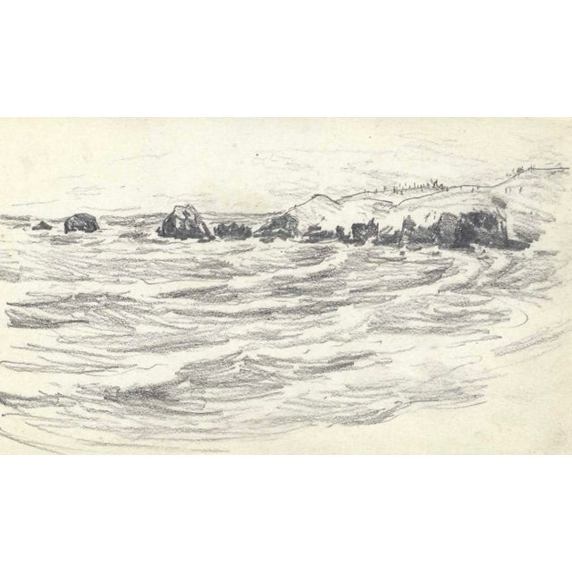 Drawing of a rocky coast by a Japanese artist. Some pages from the sketchbook are signed by the artist Shirosu and dated,...