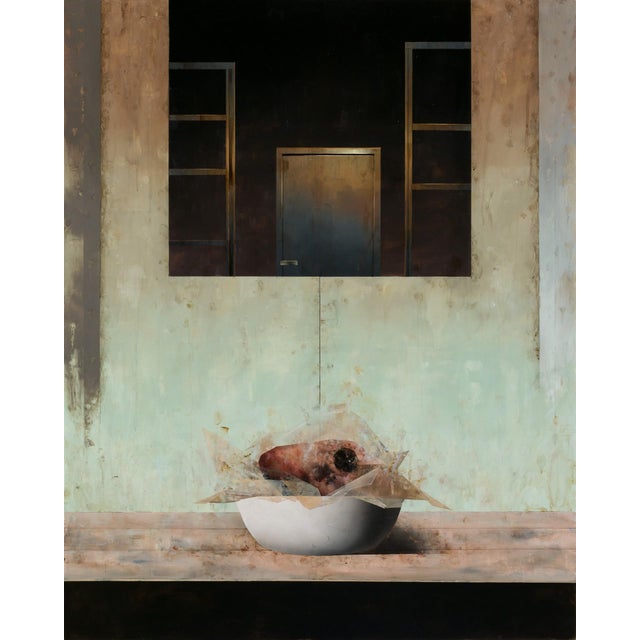 Asleep in the Snow by Matthew Saba | Oil on panel still life with a bowl and a door in background For Sale