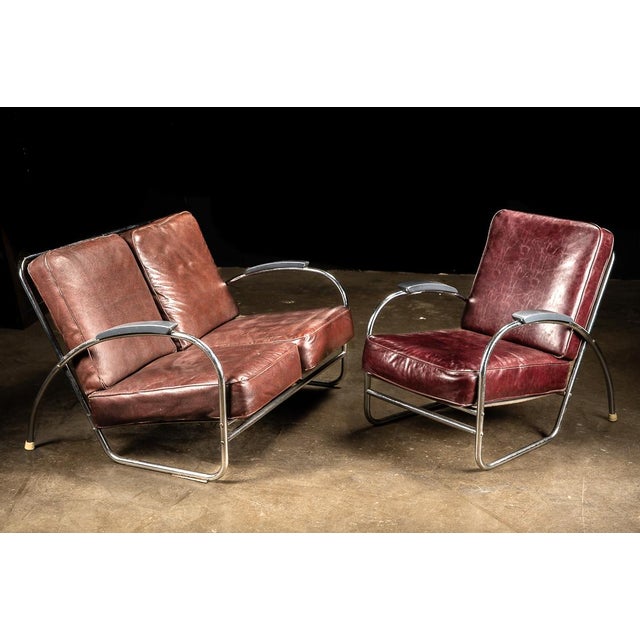 Art Deco C. 1930 Streamline Art Deco Kem Weber Burgundy Sofa For Sale - Image 3 of 6