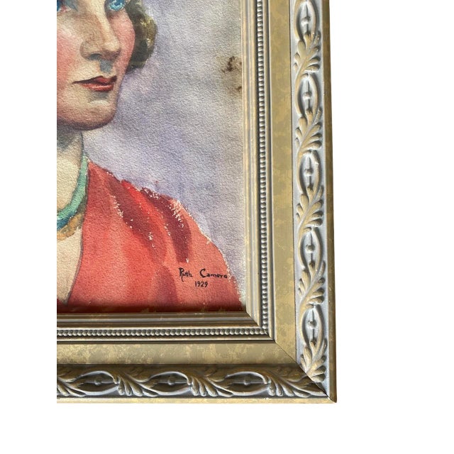 Vintage Water Color Portrait Painting of a Bohemian Woman on Paper, Artist Signed Ruth Camera (Cameya?) 1929. Framed...