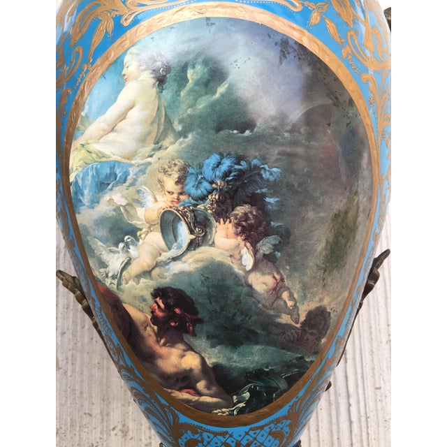Pair of Large Antiques French Ormolu-Mounted & Painted Pair of Sèvres Porcelain For Sale - Image 11 of 18