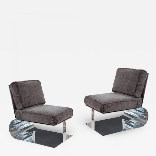 Contemporary Custom Polished Aluminum & Boucle Lounge Chairs - a Pair For Sale In Los Angeles - Image 6 of 6